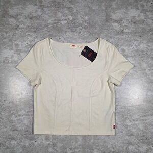 Levi's Mars Corset Cropped T-shirt in Cream Size Medium NWT